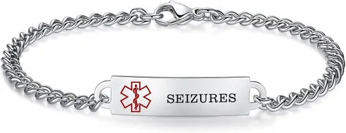 Vista 56 de Pulseras de identificación de alerta médica de 6.5 "-8.5" para mujeres, pulseras de emergencia médica de acero inoxidable, grabado gratuito
