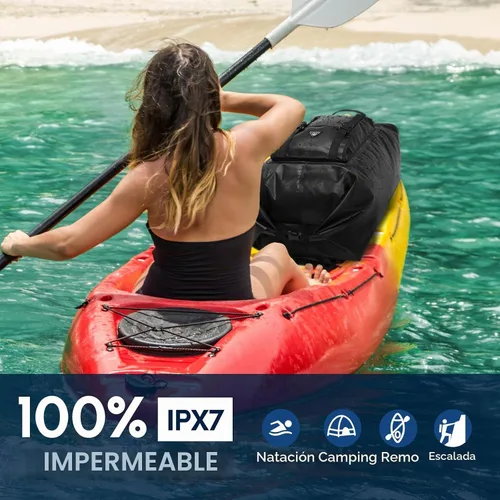 Vista 2 de Haimont Mochila enrollable 100% impermeable de gran capacidad IPX7, bolsa seca con bolsillos y válvula de aire, kayak, campamento, 60/100L