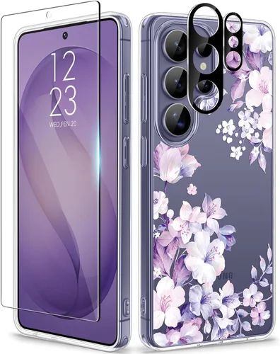 Vista 60 de GVIEWIN Funda para Samsung Galaxy S25, transparente, delgada, no 1-Floratopia/Colorido