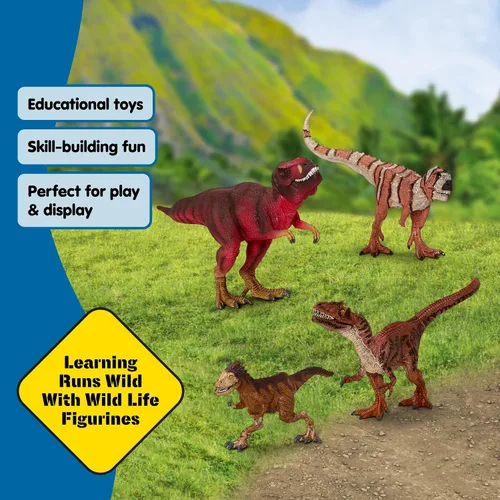 Vista 5 de Schleich Dinosaurios – Juego de 4 piezas de dinosaurios rojos para niños y niñas – con figura de T Rex, Allosaurus, Intrepidus y Majungasaurus
