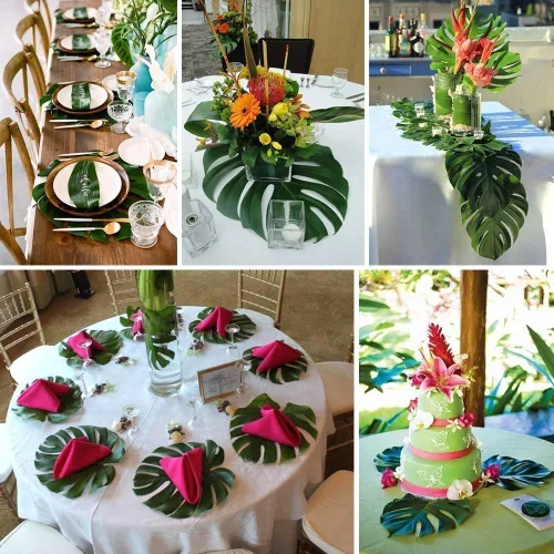 Vista 5 de 36 piezas de hojas de Monstera de palmeras artificiales tropicales – Decoración de tela de seda de imitación, accesorios de decoración de mesa