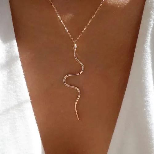 Vista 4 de Caiyao Collar de serpiente de oro y plata para mujer, collar de serpiente cobra, collar con colgante de serpiente, collar de oro para mujer, collar