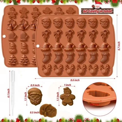 Vista 2 de Moldes de silicona para chocolate de Navidad, 2 moldes de silicona reutilizables para chocolate, molde de Navidad para hornear con patrones de alce