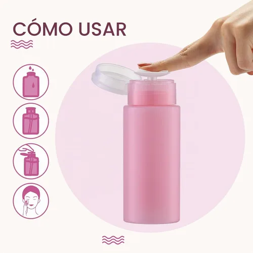Vista 4 de 3 botellas removedoras de esmalte de uñas, dispensador de alcohol con bomba de empuje de 5.3 onzas, recipientes vacíos de acetona de maquillaje 3rosa