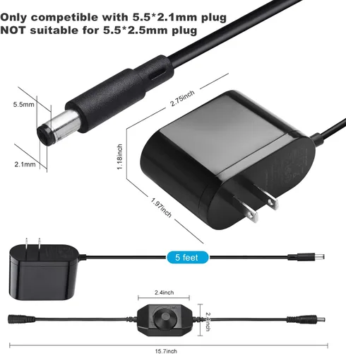 Vista 6 de Fuente de alimentación de 12 V con interruptor de atenuación, adaptador de CC de 12 voltios 2 A, transformador de CA a CC de 120 V a 12 V, cable