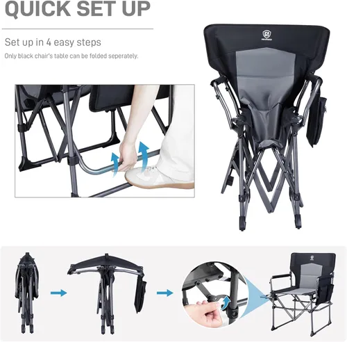 Vista 7 de EVER ADVANCED Silla de directores de camping con mesa auxiliar, plegable portátil con tamaño compacto, silla de césped resistente con bolsillo