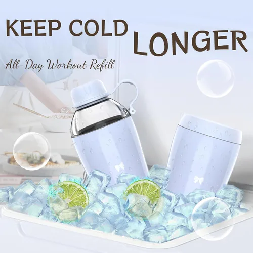Vista 8 de Bow - Botella de agua aislada para mujeres, botellas de agua de acero inoxidable de 18 oz, de doble pared, 2 tapas (para beber y vaso) - Hidrata