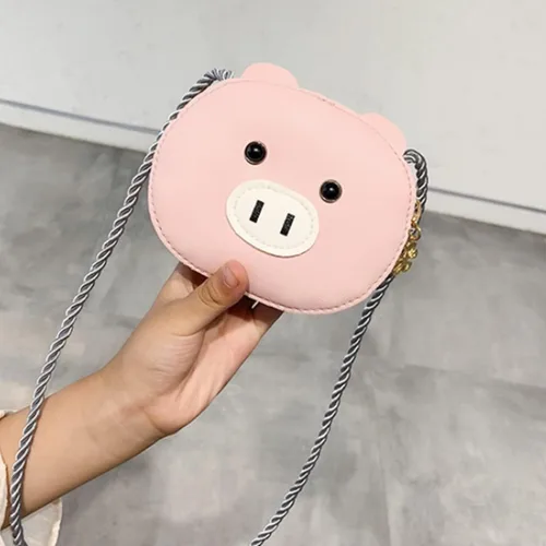 Vista 3 de LEOMOSTE Bolso cruzado para niñas pequeñas, bolso de hombro, mini lindo cerdo, dibujos animados, bolso de mensajero, Rosado