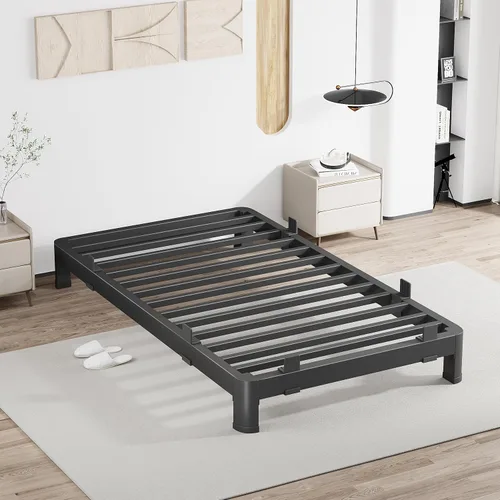 Vista 13 de MAF - Base de cama de plataforma de 14 pulgadas para cama individual con listones de madera, base de cama de metal resistente de 3500 libras