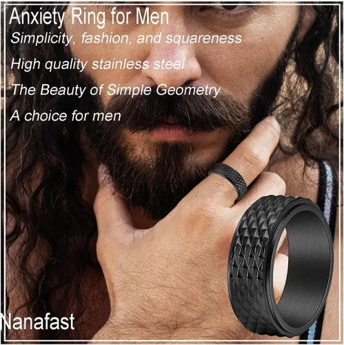 Vista 7 de Nanafast Anillo antiestrés de 0.315 in para hombre, anillo de diamante en relieve para hombres, anillos giratorios de acero inoxidable a la moda