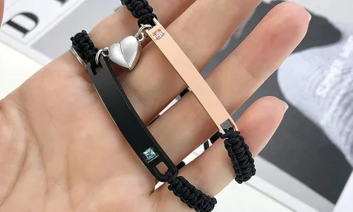 Vista 2 de MEALGUET - Pulseras magnéticas personalizadas para parejas de atracción mutua, pulseras de identificación trenzadas con nombre, conjunto de pulseras