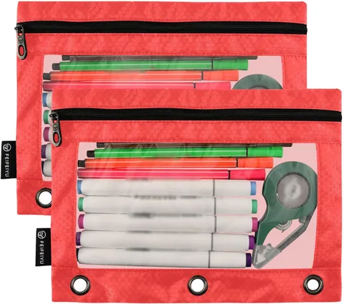 Vista 2 de Firebrick Zipper Pencil Pouch for 3 Ring Binder with Clear Window,Pencil Case 2 Pack Firebrick