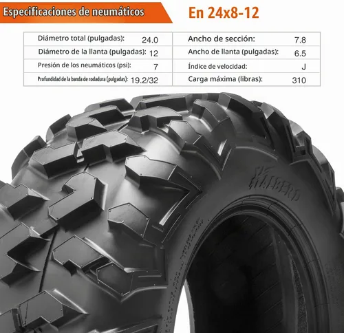 Vista 5 de HALBERD Neumáticos ATV 24x8-12 y 24x10-11,6PR todo terreno, juego de 4