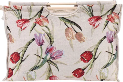 Vista 8 de Bolsa de tejer, bolsa de almacenamiento de hilo plegable de ganchillo con mango de madera con cremallera para ganchos de ganchillo, accesorios