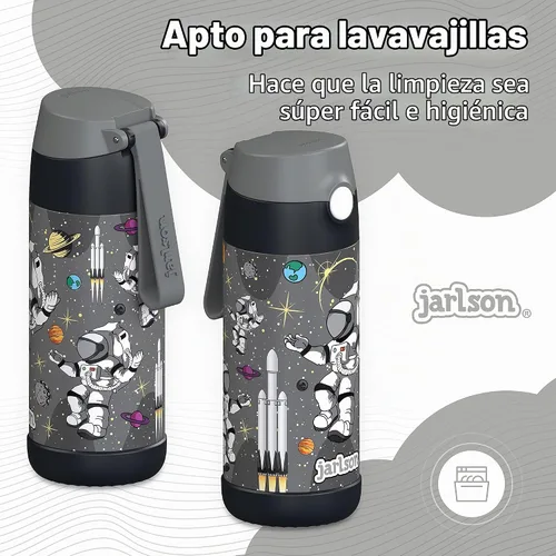 Vista 4 de Jarlson® CHARLI - Botella de agua para niños [12 onzas], botella térmica de acero inoxidable con pajilla, botella de agua aislada a prueba