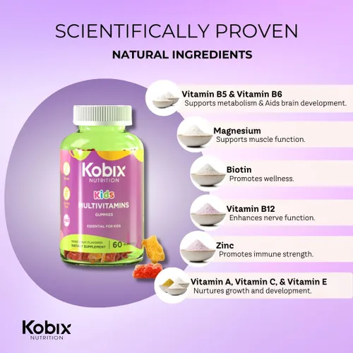 Vista 3 de Kobix - Gomitas multivitamínicas para niños, vitaminas para niños, Kosher sin OMG, veganas, sin gluten, 60 gomitas esenciales para niños
