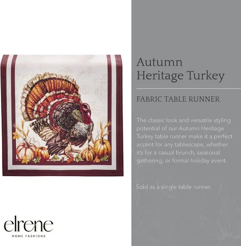 Vista 2 de Elrene Home Fashions Autumn Heritage - Camino de mesa con diseño de pavo, 13 x 70 pulgadas