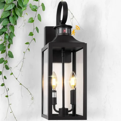 Vista 12 de Luz de exterior con sensor de movimiento dorada de 20 pulgadas, gran lámpara de iluminación al aire libre del atardecer al amanecer, lámpara
