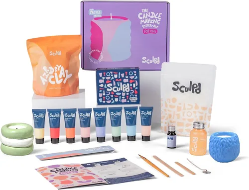 Vista 11 de Sculpd Kit de alfarería para hacer velas para adultos con arcilla secada al aire y juego de pintura acrílica, cera de soja ecológica no tóxica