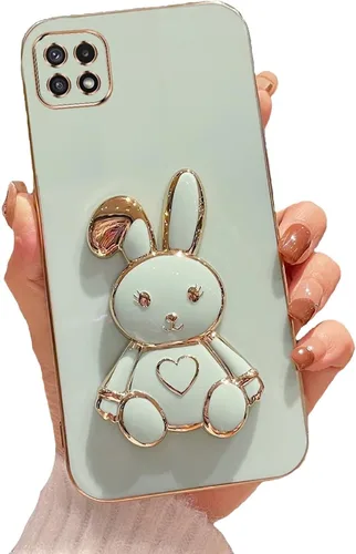 Vista 10 de Funda con soporte de conejo de corazón para Samsung Galaxy A10, cubierta protectora de TPU suave galvanizada a prueba de golpes con bonito soporte