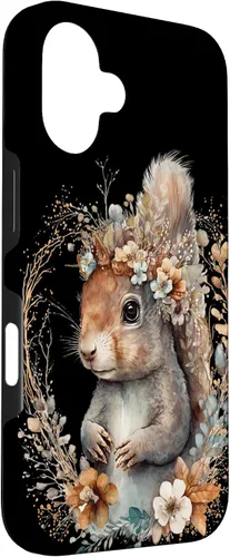 Vista 3 de iPhone 16 Ardilla Árbol Acuarela Boho Bosque Animal Floral Corona Caso