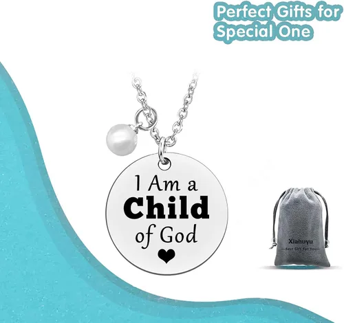 Vista 7 de Xiahuyu Regalos de ahijada para mujer, collar con texto en inglés "I am a Child of GodGod", regalos de bautismo para ahijada, regalos cristianos