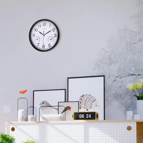 Vista 7 de Reloj de pared blanco de 8 pulgadas, silencioso, con temperatura Decorativo para cocina/sala de estar/dormitorio/oficina/escuela/aula