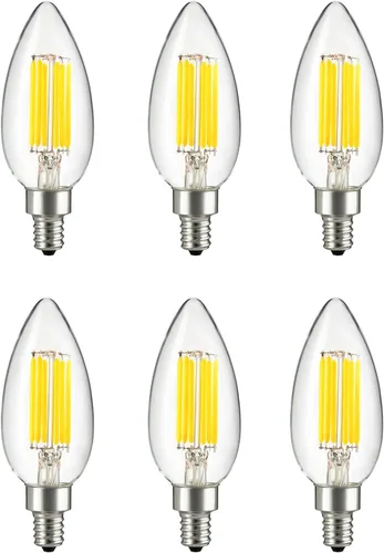 Vista 8 de Sunlite Bombilla LED de filamento B11 con punta torpedo, 5 vatios (equivalente a 60 W), 600 lúmenes, 90CRI, base de candelabro E12, regulable Blanco