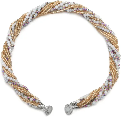 Vista 3 de COOLSTEELANDBEYOND Collar de cuentas de arco iris de oro champán, collar de cadena trenzada de cristal multicapa, cierre magnético, Estrás Metal, No