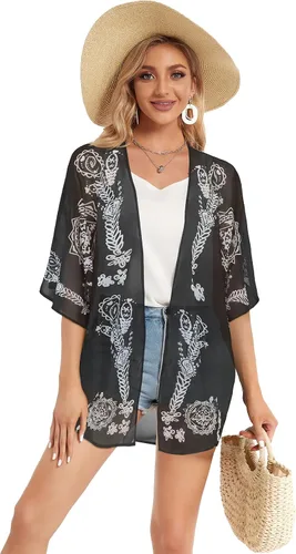 Vista 3 de Cárdigan tipo kimono para mujer, de manga abombada con estampado floral, casual