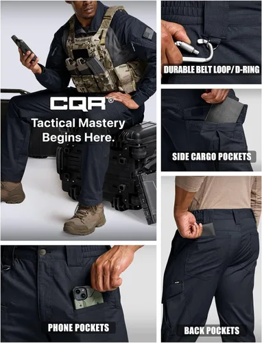 Vista 8 de CQR Men's Flex Ripstop Tactical Pants, Water Resistant Stretch Cargo Pants, Lightweight EDC Hiking Work Pants