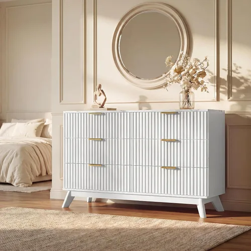 Vista 7 de JUMMICO Cómoda acanalada blanca para dormitorio, 47.2 pulgadas de ancho