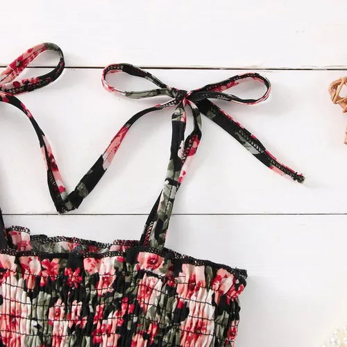 Vista 4 de HnuanLui Mameluco para bebé recién nacido, vestido fruncido sin mangas, con tirantes de burbujas, enterizo con volantes de una pieza con diadema