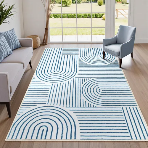 Vista 8 de Lahome Alfombras lavables abstractas, alfombra azul de 4 x 6 pies para dormitorio, guardería, suave, antideslizante, moderna, alfombra ultradelgada