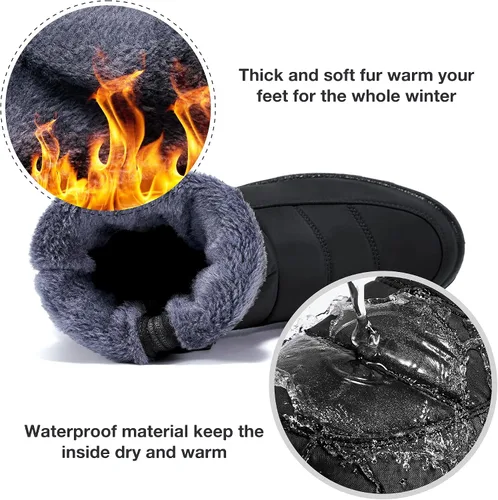 Vista 4 de Botas de nieve de invierno para mujer con soporte de arco para exteriores, con forro de piel cálida, botines con cremallera, impermeables, cómodos