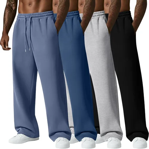 Vista 16 de August Alley Paquete de 4 pantalones deportivos para hombre, grandes y altos, delgados, atléticos, con parte inferior abierta, con cordón y bolsillos
