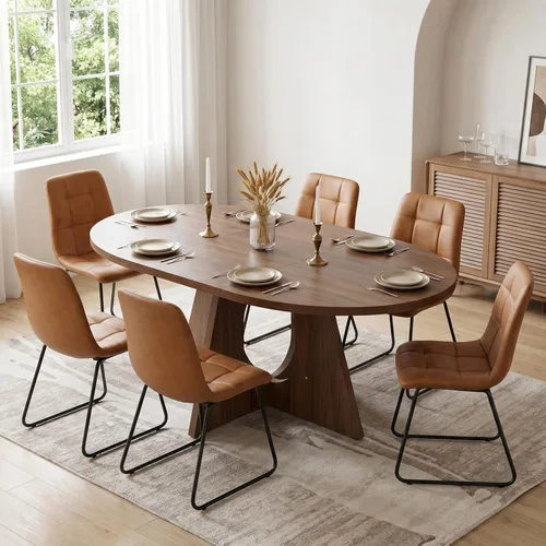 Vista 11 de HIPIHOM Moderno juego de mesa de comedor redonda para 2, mesa de cocina de nogal de 39.4 pulgadas con 2 sillas de piel sintética, juego de comedor