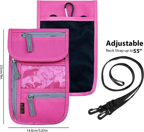 Vista 2 de Cartera de viaje para el cuello, con bloqueo RFID, soporte para pasaporte con correa ajustable para el cuello para hombres y mujeres para mantener