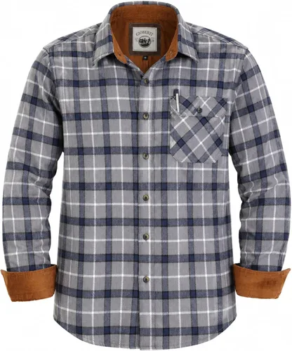 Vista 12 de Gioberti - Camisa a cuadros de franela cepillada de 100% algodón para hombre con contraste de pana Carbón vegetal