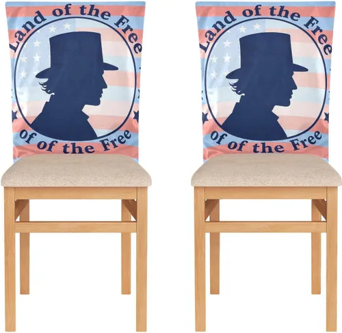 Vista 2 de 4th of July Independence Day Land of Free Blue Silhouette Decorative Birthday Seat Cover for Classroom Chair for Hotel Washable Wedding Chair Covers