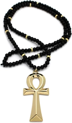Vista 5 de CBC - Colgante egipcio de Ankh con símbolos egipcios en 0.236in, 29.9in o 0.315in, 36 pulgadas, collar de cuentas de madera en tono dorado o rodio