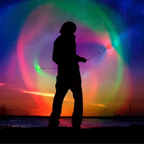 Vista 4 de LED Poi Ball - Juguete de rave con luz giratoria (juego de 2) bolas Poi que cambian
