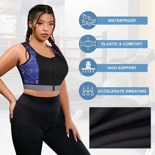 Vista 5 de CtriLady Sujetador deportivo de entrenamiento de alto impacto con copa completa con cremallera frontal sin varillas para mujer fitness