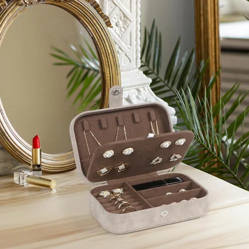 Vista 2 de Hatori Joyero de viaje, organizador de joyas pequeño de piel sintética para mujeres y niñas, mini estuche de viaje portátil, cajas de almacenamiento