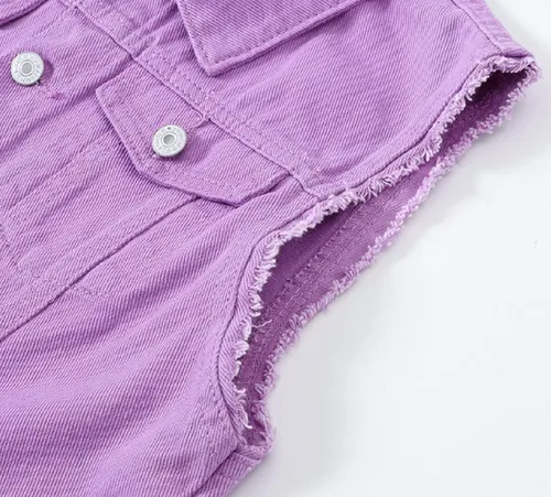 Vista 4 de CHARTOU Chaleco de mezclilla deshilachado sin mangas con cuello de solapa rasgado para mujer