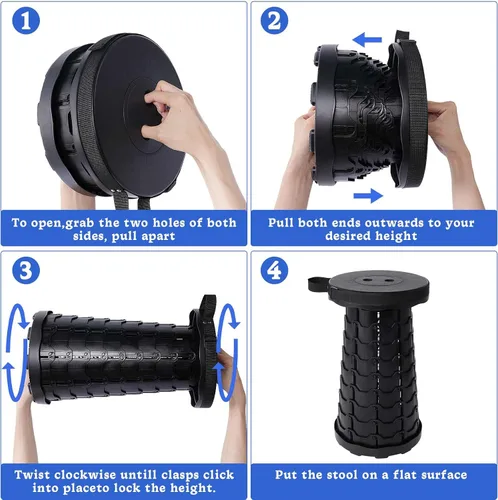 Vista 4 de VOLIXOD Taburete telescópico plegable portátil, taburete retráctil para adultos, asientos plegables mejorados con capacidad de carga de 550 libras