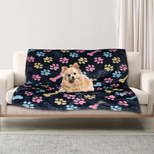 Vista 10 de Manta Suave para Perros para Perros Grandes - Manta Mullida para Mascotas para Gatos y Cachorros, Manta Reversible con Diseño de Huellas de Pata gris