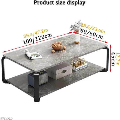 Vista 2 de YVYKFZD Mesa auxiliar de madera, mesa central de 2 niveles con patas de metal, mesa de té rectangular para sala de estar, mesa auxiliar de cóctel