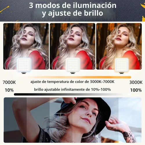 Vista 7 de Zeadio Kit de aparejo de video todo en uno, jaula de cámara de mano de aluminio con luz de video RGB, micrófono, mango superior, guía de varilla