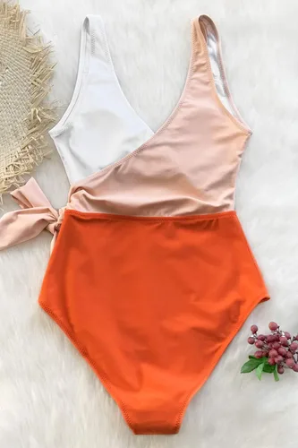 Vista 4 de CUPSHE - Traje de baño de una pieza para mujer, envolvente, con anudado lateral y bloques